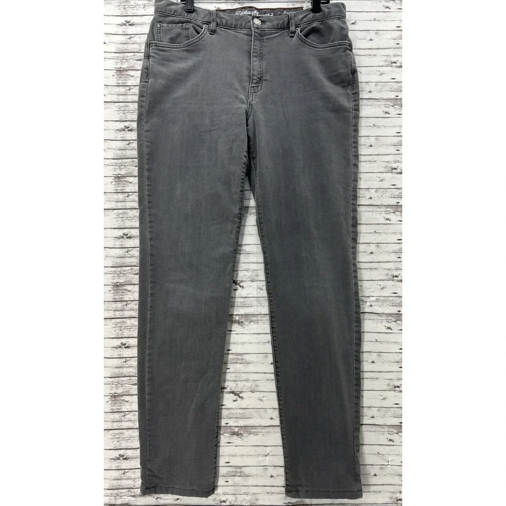 Eddie Bauer Boyfriend Jeans Women T10 Gray Mid Rise Flannel Lined Tall Relaxed